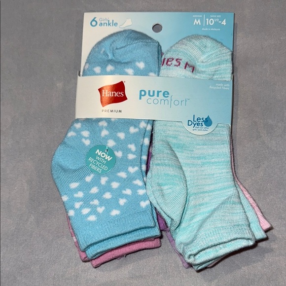 Hanes Pure Comfort Ankle Socks - Blue and Pink 6 Pairs - Picture 1 of 6